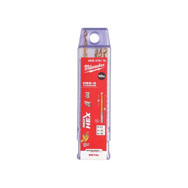 Свердло по металу Milwaukee RedHEX HSS-G TiN, Ø3 мм (10шт) (4932478176)
