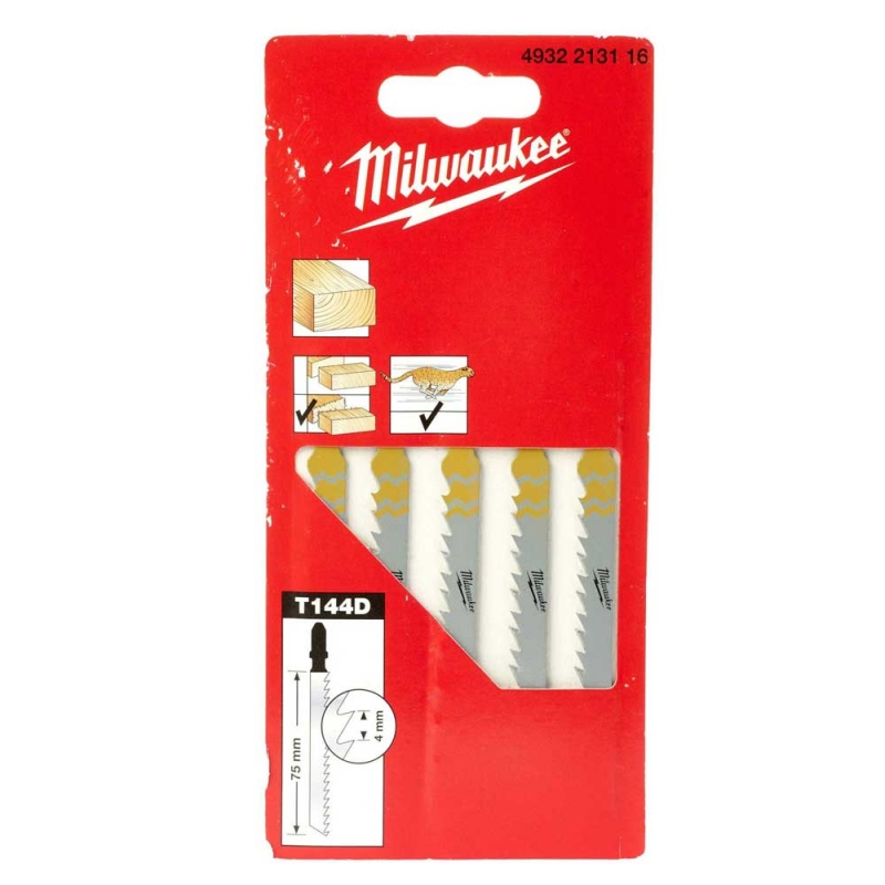 Полотна для лобзика 75x4мм T144D Milwaukee (5шт) деревина, швидкий різ (4932213116)
