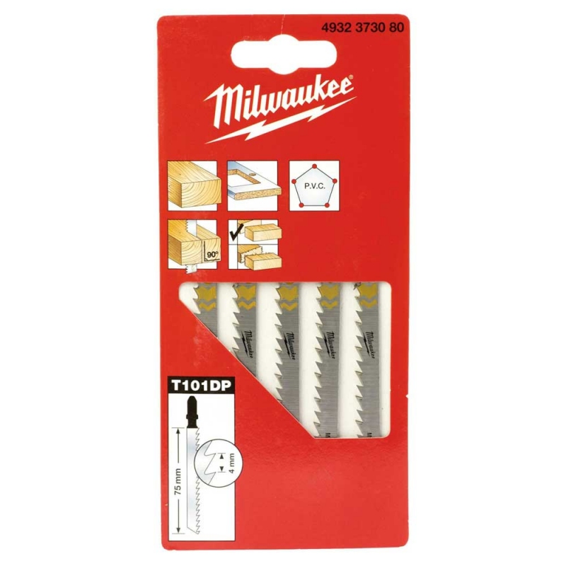 Полотна для лобзика 75x4мм T101DP Milwaukee (5шт) деревина, прямий різ (4932373080)