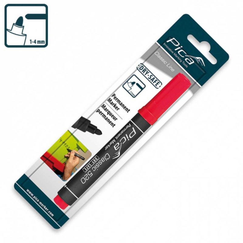 Маркер перманентний Pica Classic 520/40 Permanent Marker bullet tip, червоний
