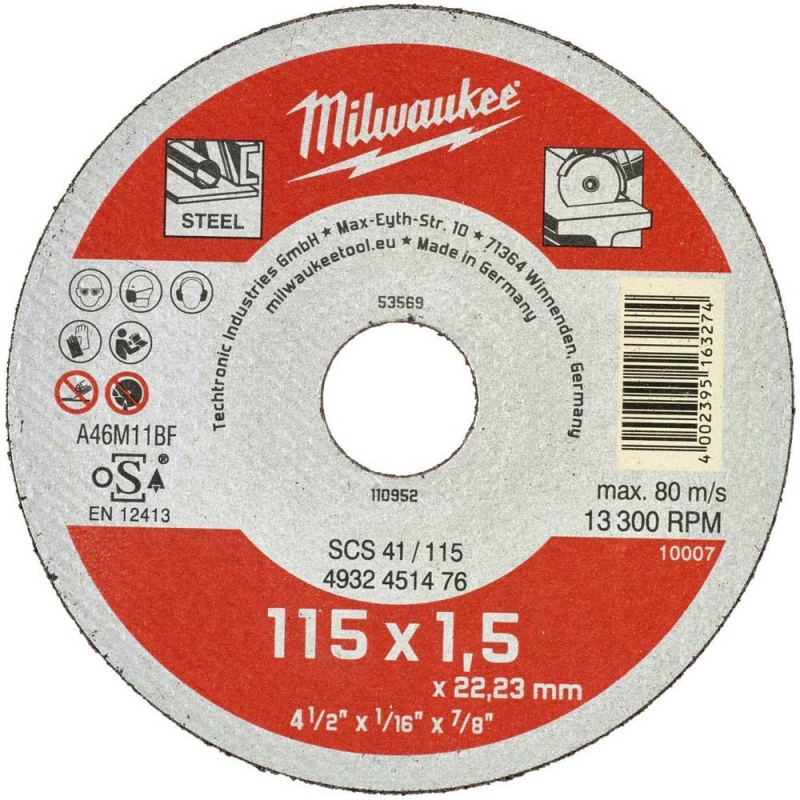 Відрізний диск по металу Milwaukee SCS 41/115 Ø 115 мм × 1.5 мм (4932451476)