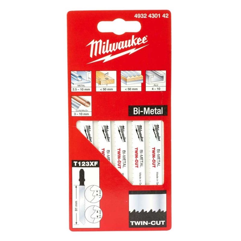 Полотна для лобзика Bi-Metal 91x2.5 / 1.8мм T123xF Milwaukee (5шт) універсальні (4932430142)
