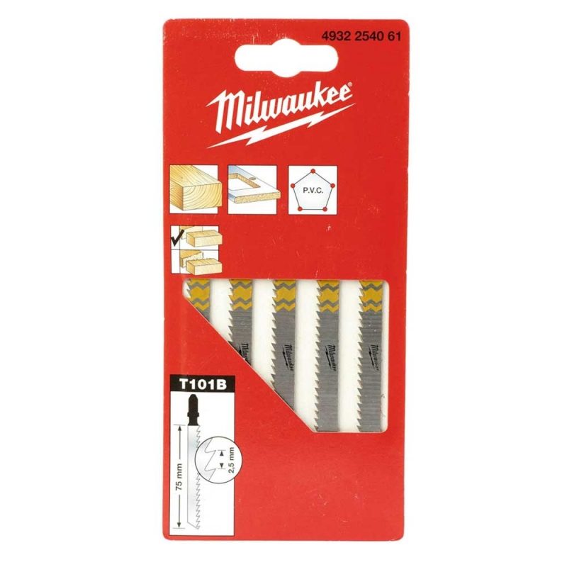 Полотна для лобзика 75x2.5мм T101B Milwaukee (5шт) деревина, чистий різ (4932254061)